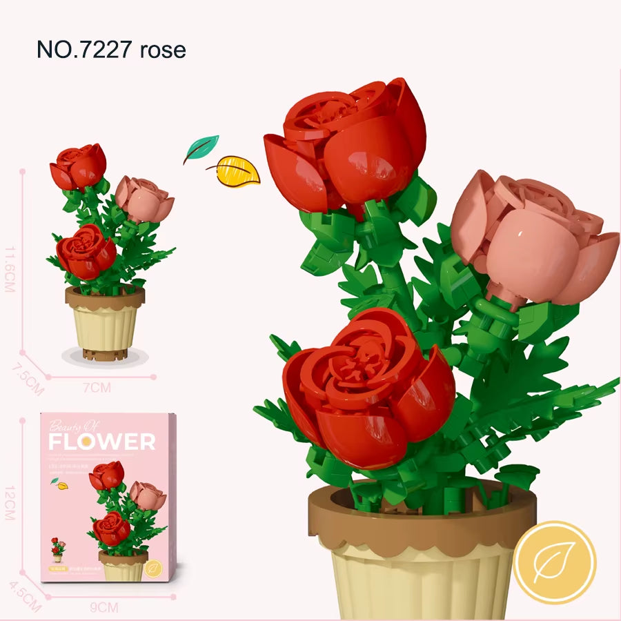 Mini Flower Pot Building Blocks Flower Bouquet Blocks Educational Kids Toys Mother'S Day Gift
