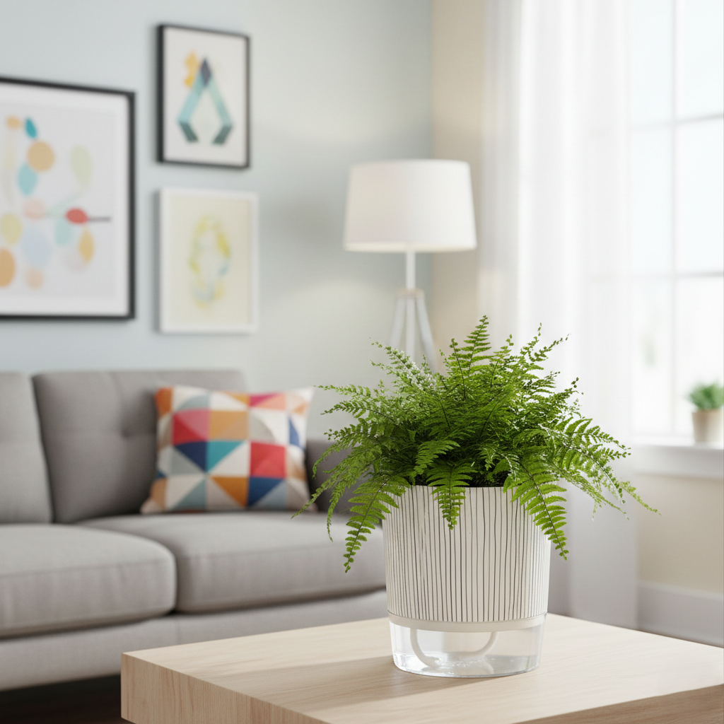 Clear-View Pot | Modern Self-Watering Pot with Striped Design