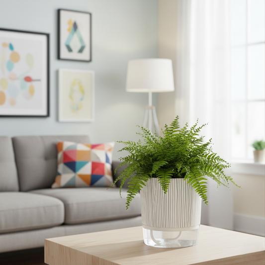 Clear-View Pot | Modern Self-Watering Pot with Striped Design