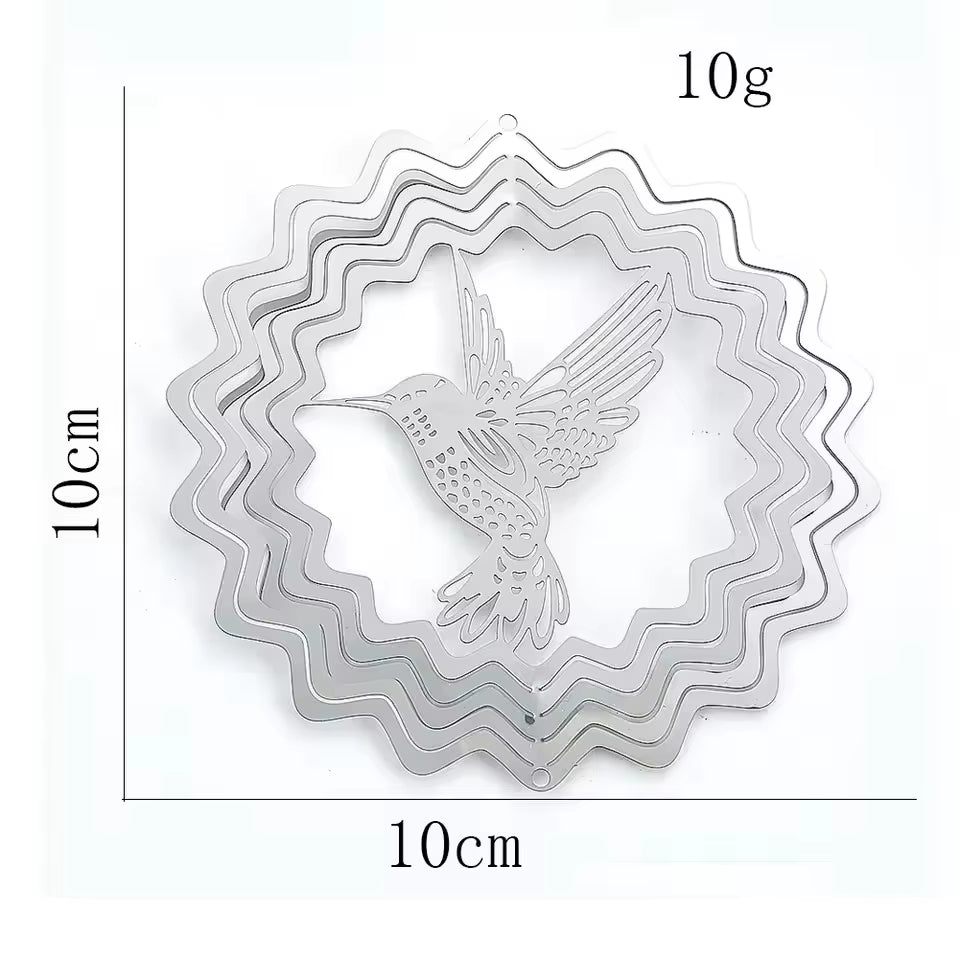 Garden Wind Spinner Hanging Decor Stainless Steel 3D Whirligigs Flowing Illusion Wind Chimes Mirror Outdoor Yard Bird Deterrent