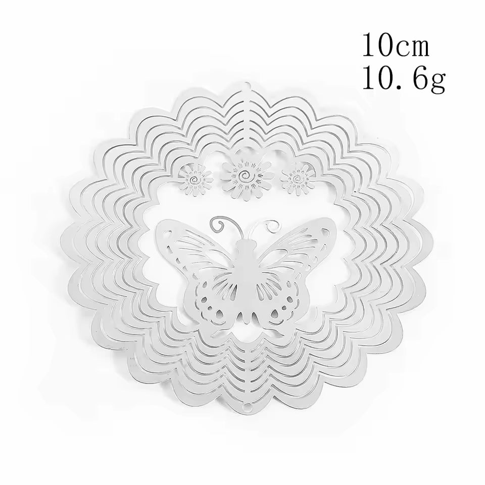 Garden Wind Spinner Hanging Decor Stainless Steel 3D Whirligigs Flowing Illusion Wind Chimes Mirror Outdoor Yard Bird Deterrent
