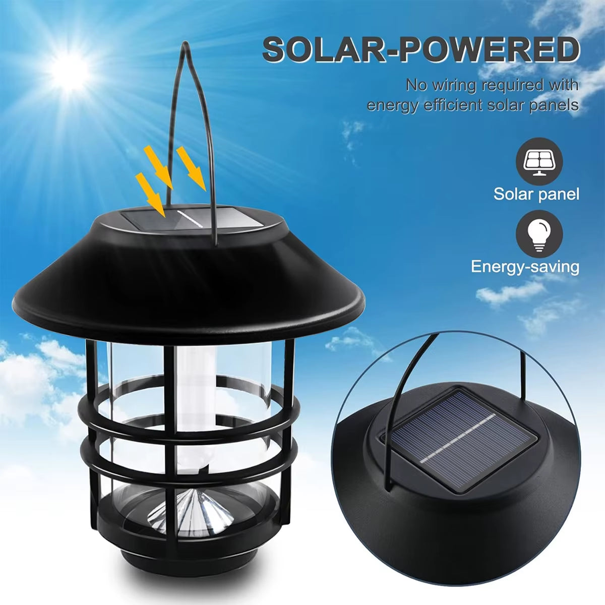 1Pcs Solar Hanging Lantern Outdoor Flickering Flames Waterproof Heavy Glass Stainless Solar Outdoor Light for Wall Fence Patio P