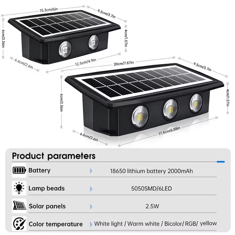Solar Wall Lamp Outdoor Solar LED Light Waterproof up and down Luminous Lighting Balcony Yard Garden Decoration Lights
