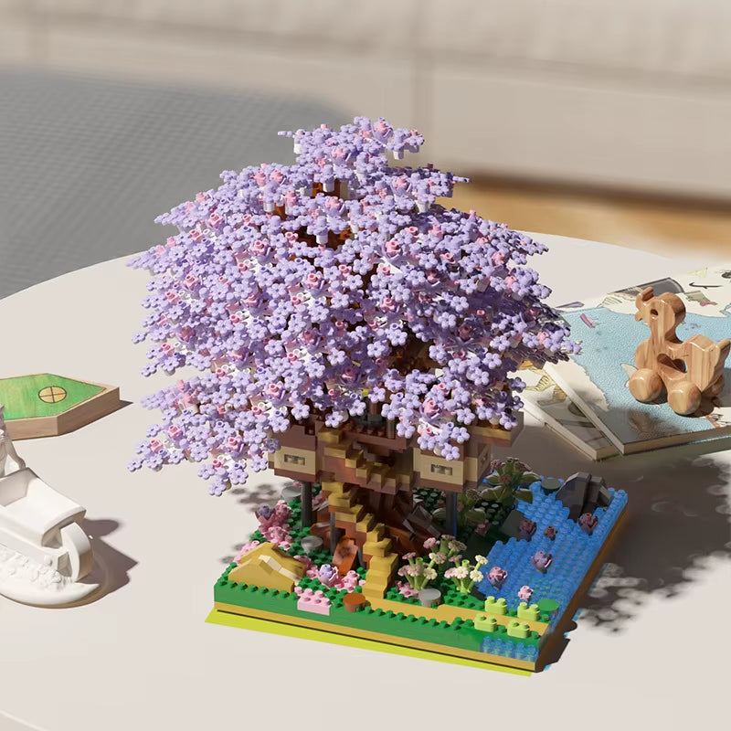 DIY Sakura Tree Building Blocks Set Diy Cherry Blossom Bricks with Light Treehouse Model Ornament Romantic Gift for Girlfriend