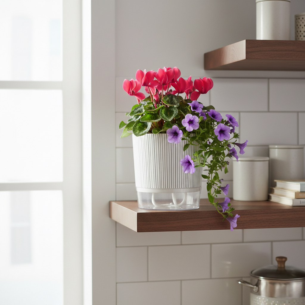 Clear-View Pot | Modern Self-Watering Pot with Striped Design