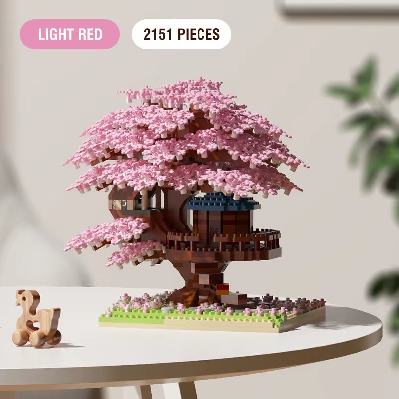 DIY Sakura Tree Building Blocks Set Diy Cherry Blossom Bricks with Light Treehouse Model Ornament Romantic Gift for Girlfriend