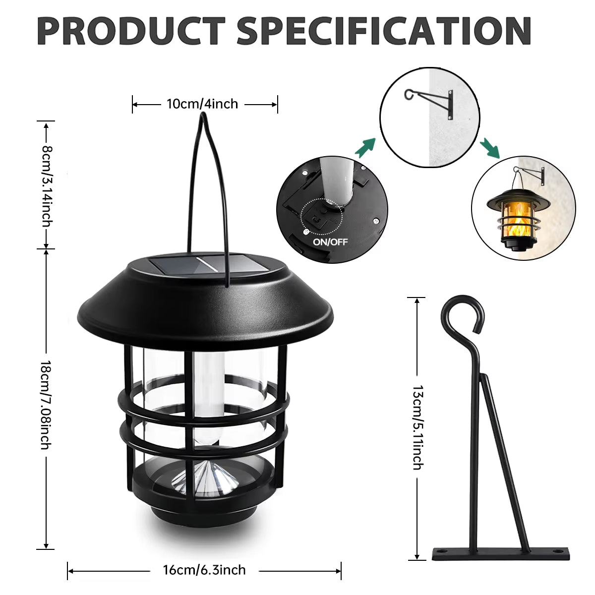 1Pcs Solar Hanging Lantern Outdoor Flickering Flames Waterproof Heavy Glass Stainless Solar Outdoor Light for Wall Fence Patio P