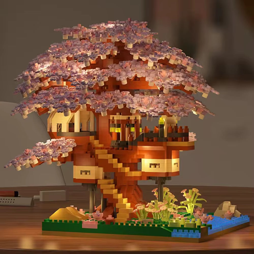 DIY Sakura Tree Building Blocks Set Diy Cherry Blossom Bricks with Light Treehouse Model Ornament Romantic Gift for Girlfriend