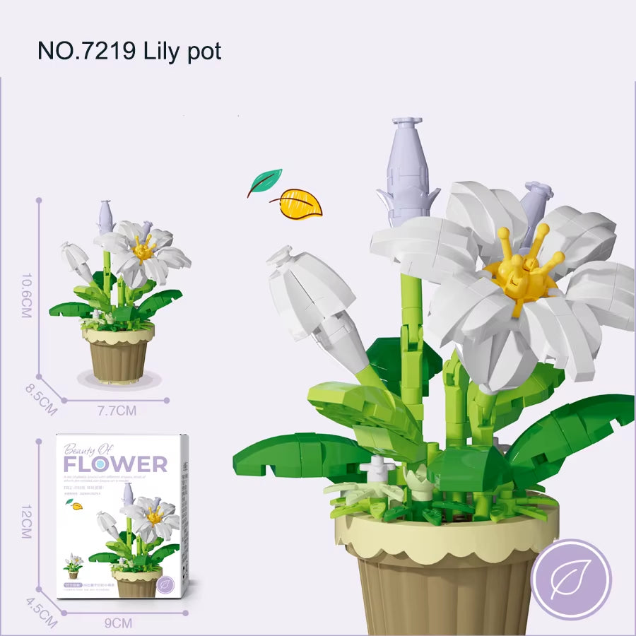 Mini Flower Pot Building Blocks Flower Bouquet Blocks Educational Kids Toys Mother'S Day Gift