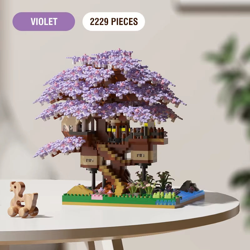 DIY Sakura Tree Building Blocks Set Diy Cherry Blossom Bricks with Light Treehouse Model Ornament Romantic Gift for Girlfriend