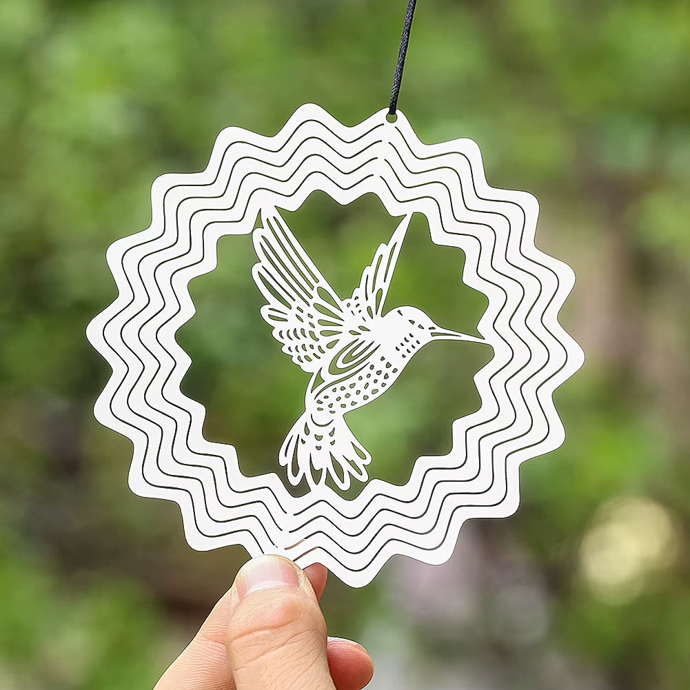 Garden Wind Spinner Hanging Decor Stainless Steel 3D Whirligigs Flowing Illusion Wind Chimes Mirror Outdoor Yard Bird Deterrent