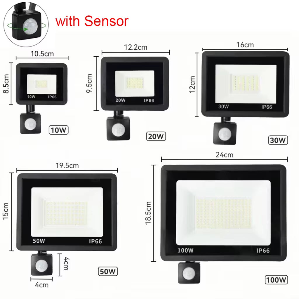 LED Floodlight PIR Motion Sensor Outdoor Led Spotlight 10W 20W 30W 50W 100W IP66 Waterproof Outdoor Garden Lighting Street Light
