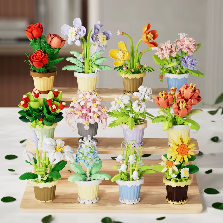 Mini Flower Pot Building Blocks Flower Bouquet Blocks Educational Kids Toys Mother'S Day Gift