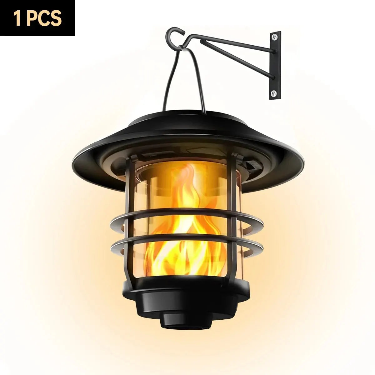 1Pcs Solar Hanging Lantern Outdoor Flickering Flames Waterproof Heavy Glass Stainless Solar Outdoor Light for Wall Fence Patio P
