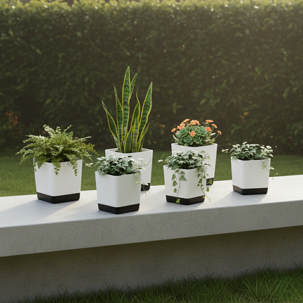 Vista Self-Watering Pots | 5-Pack Modern Planters with Clear Reservoir