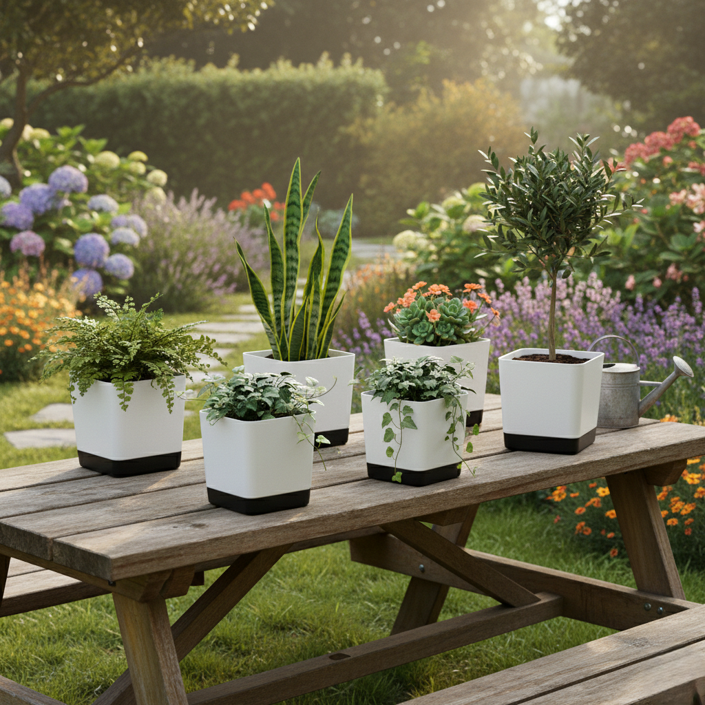 Vista Self-Watering Pots | 5-Pack Modern Planters with Clear Reservoir