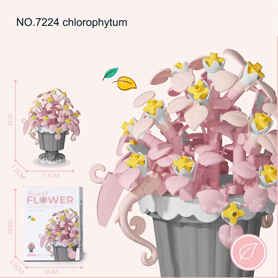 Mini Flower Pot Building Blocks Flower Bouquet Blocks Educational Kids Toys Mother'S Day Gift