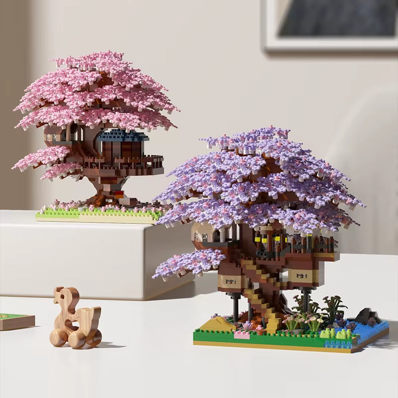 DIY Sakura Tree Building Blocks Set Diy Cherry Blossom Bricks with Light Treehouse Model Ornament Romantic Gift for Girlfriend