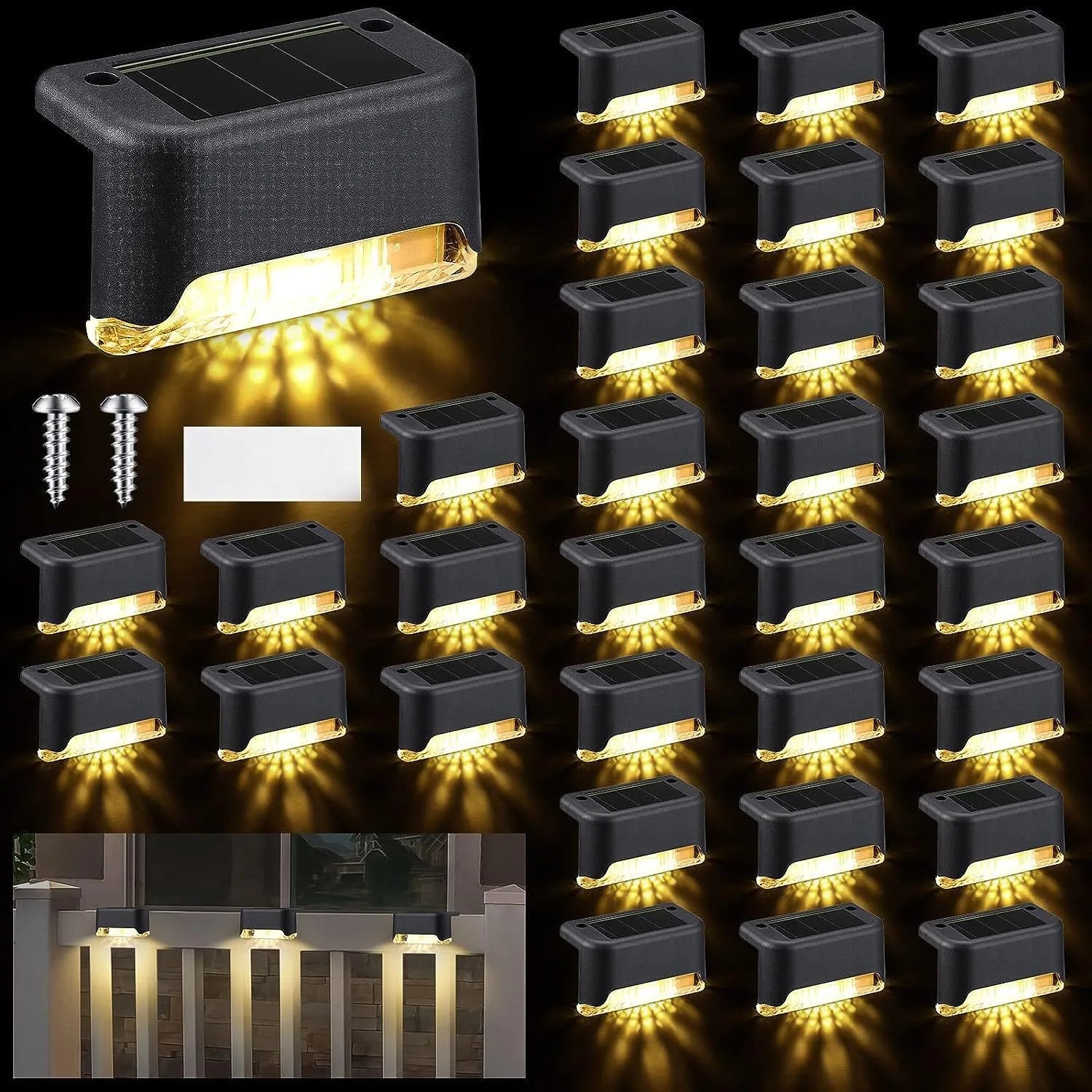 4-32 Pack LED Solar Step Lamp Path Stair Outdoor Garden Lights Waterproof Balcony Light Decoration for Patio Stair Fence Light ﻿