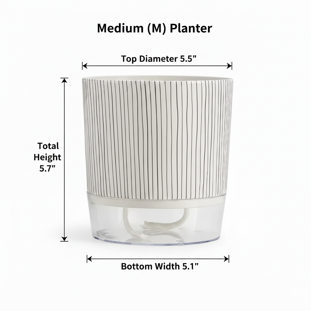 Clear-View Pot | Modern Self-Watering Pot with Striped Design