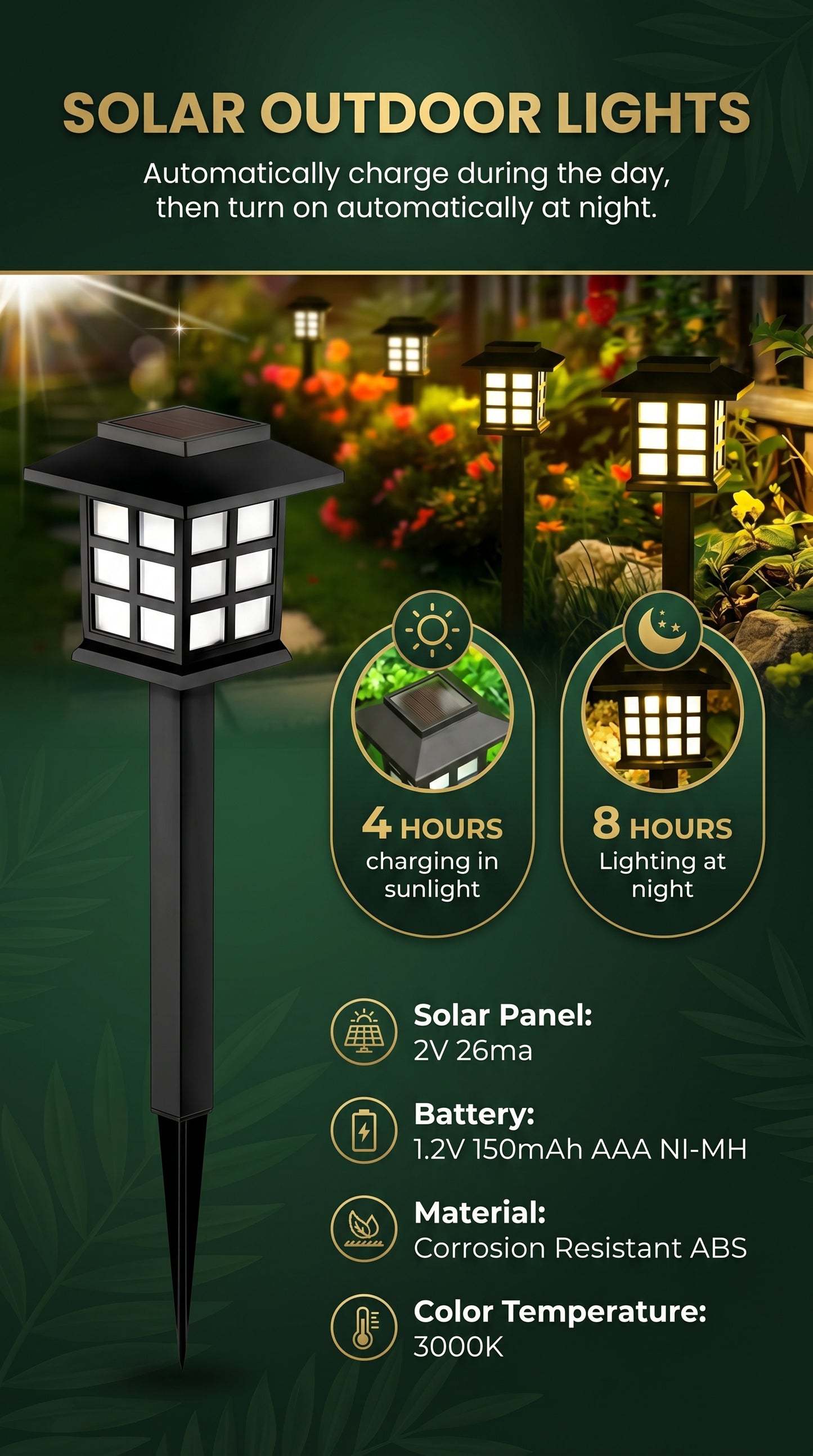 Aura-Mosaic – Patterned Solar Pathway Lights (8-Pack)