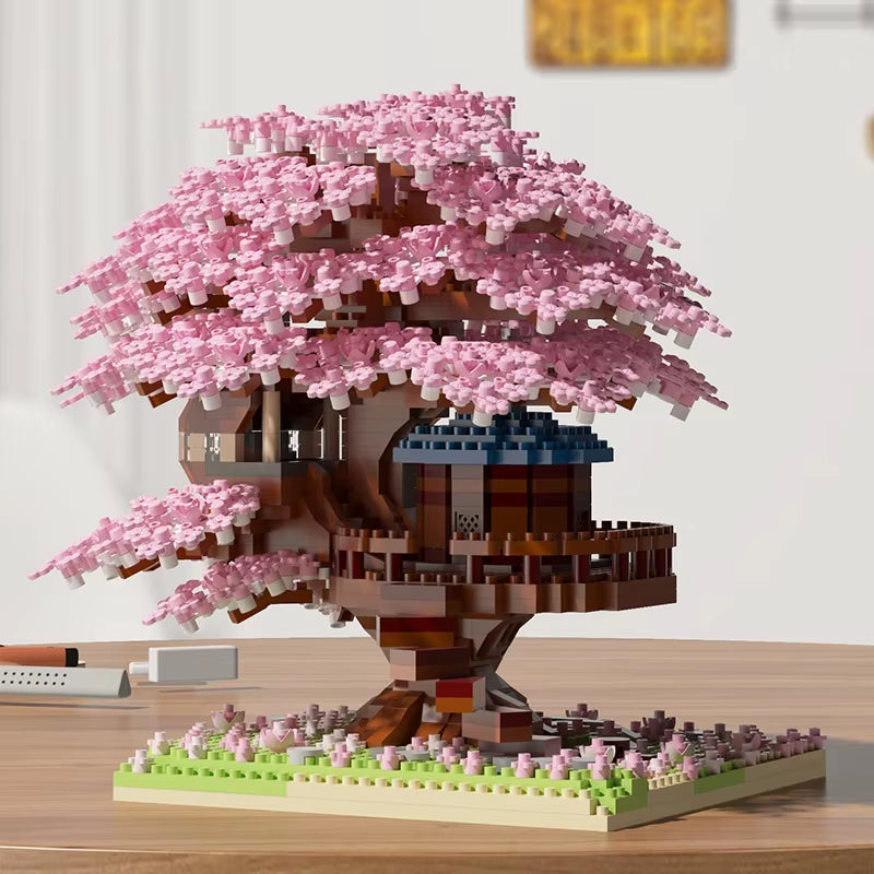 DIY Sakura Tree Building Blocks Set Diy Cherry Blossom Bricks with Light Treehouse Model Ornament Romantic Gift for Girlfriend