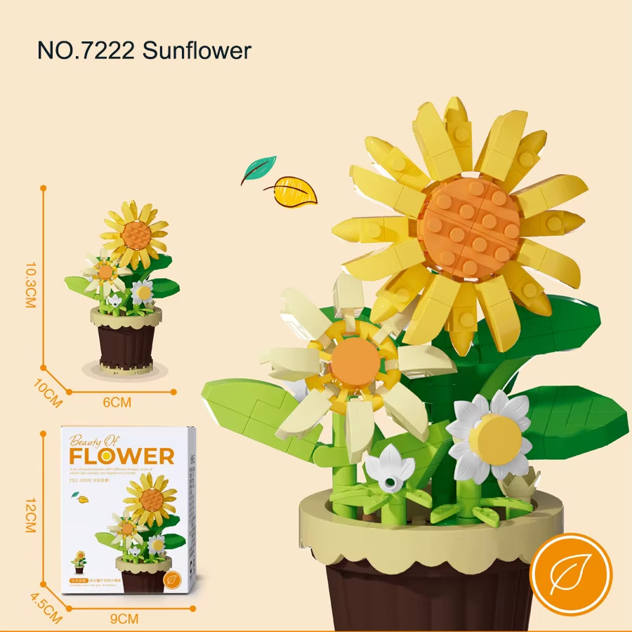 Mini Flower Pot Building Blocks Flower Bouquet Blocks Educational Kids Toys Mother'S Day Gift