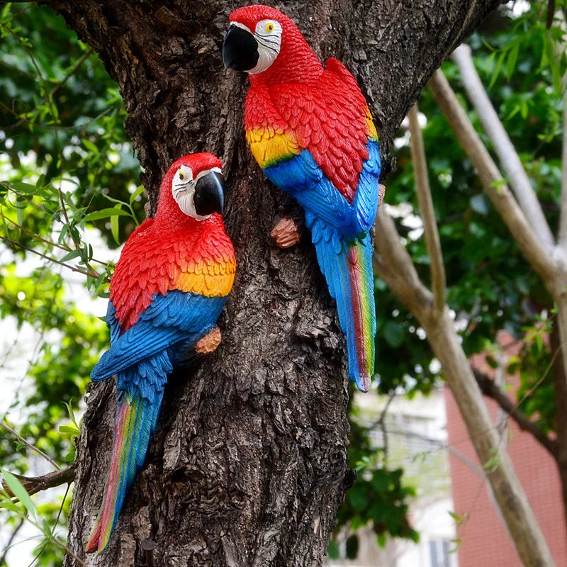 Aura-Macaw – Hand-Painted Tropical Tree Sculpture