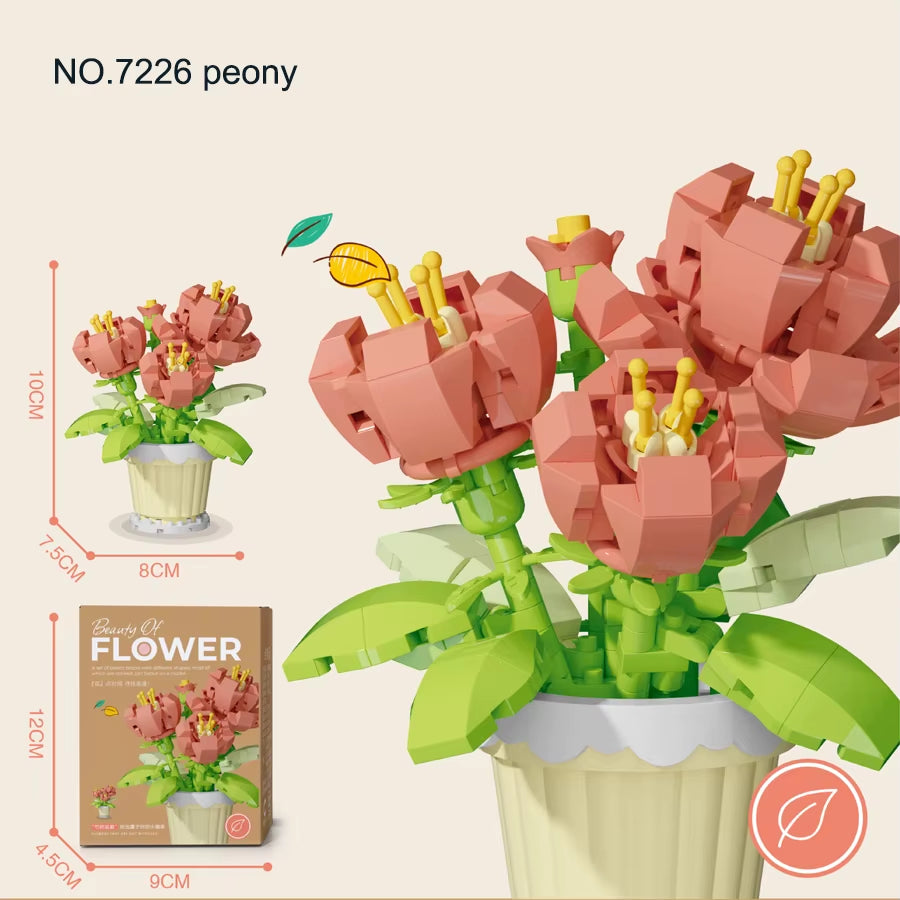 Mini Flower Pot Building Blocks Flower Bouquet Blocks Educational Kids Toys Mother'S Day Gift