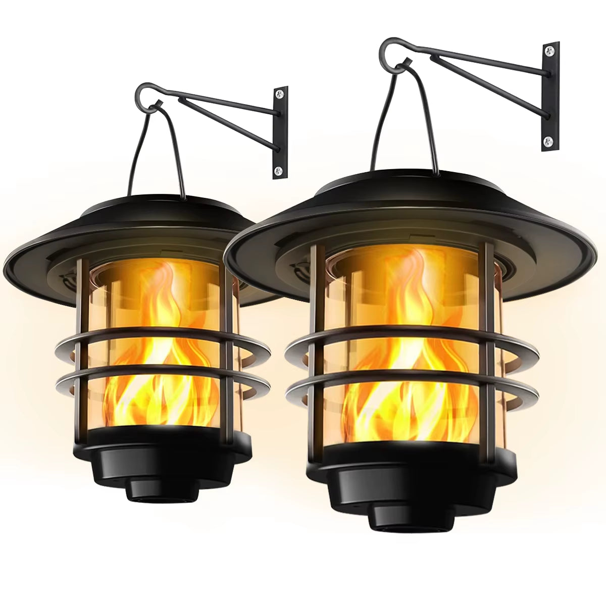 1Pcs Solar Hanging Lantern Outdoor Flickering Flames Waterproof Heavy Glass Stainless Solar Outdoor Light for Wall Fence Patio P