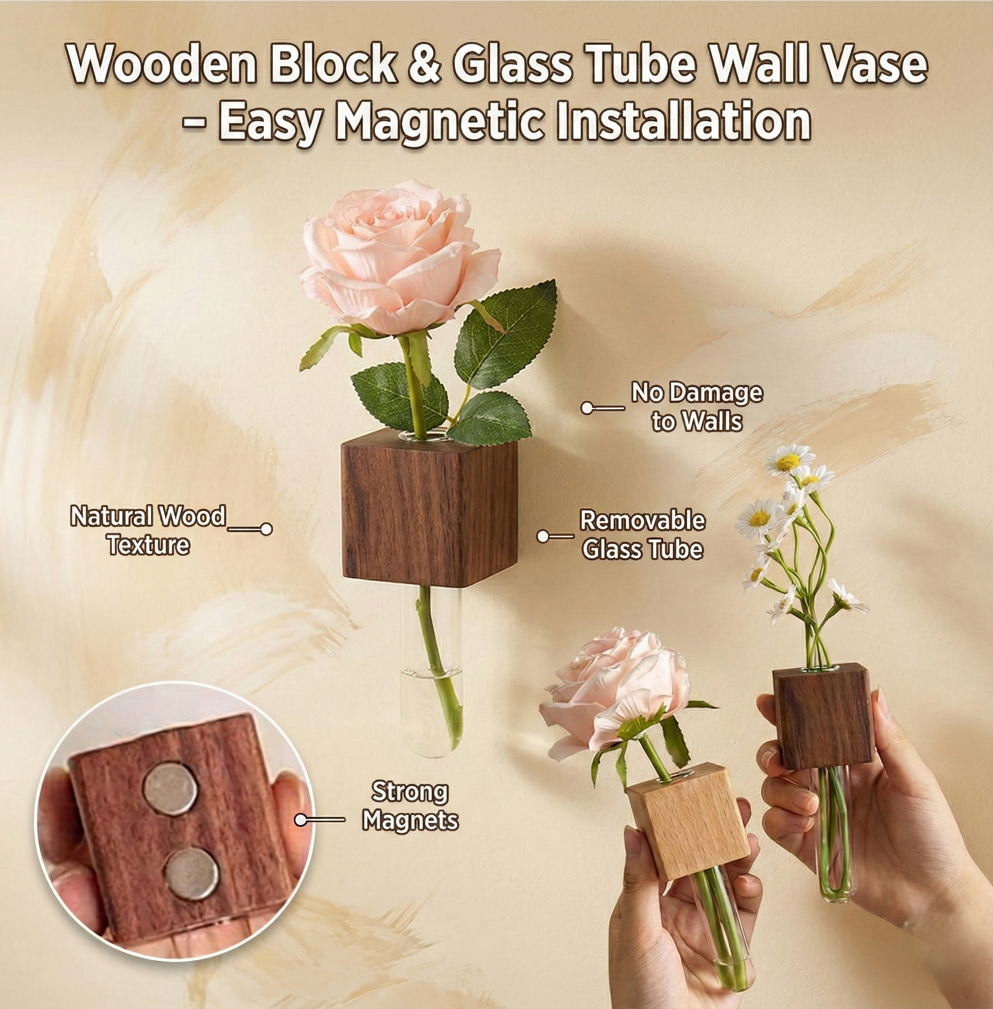 Magnetic Wooden Test Tube Vase