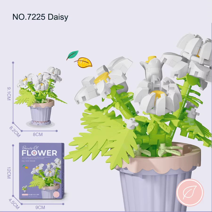 Mini Flower Pot Building Blocks Flower Bouquet Blocks Educational Kids Toys Mother'S Day Gift