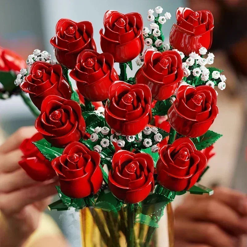 Crimson Everlasting Rose Bouquet Building Set