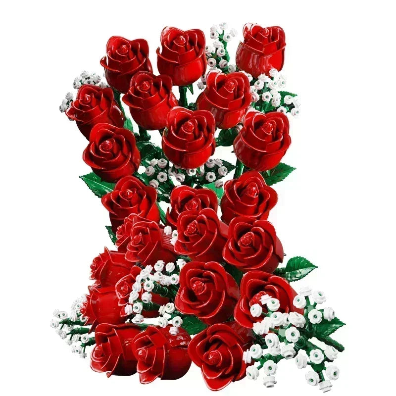 Crimson Everlasting Rose Bouquet Building Set