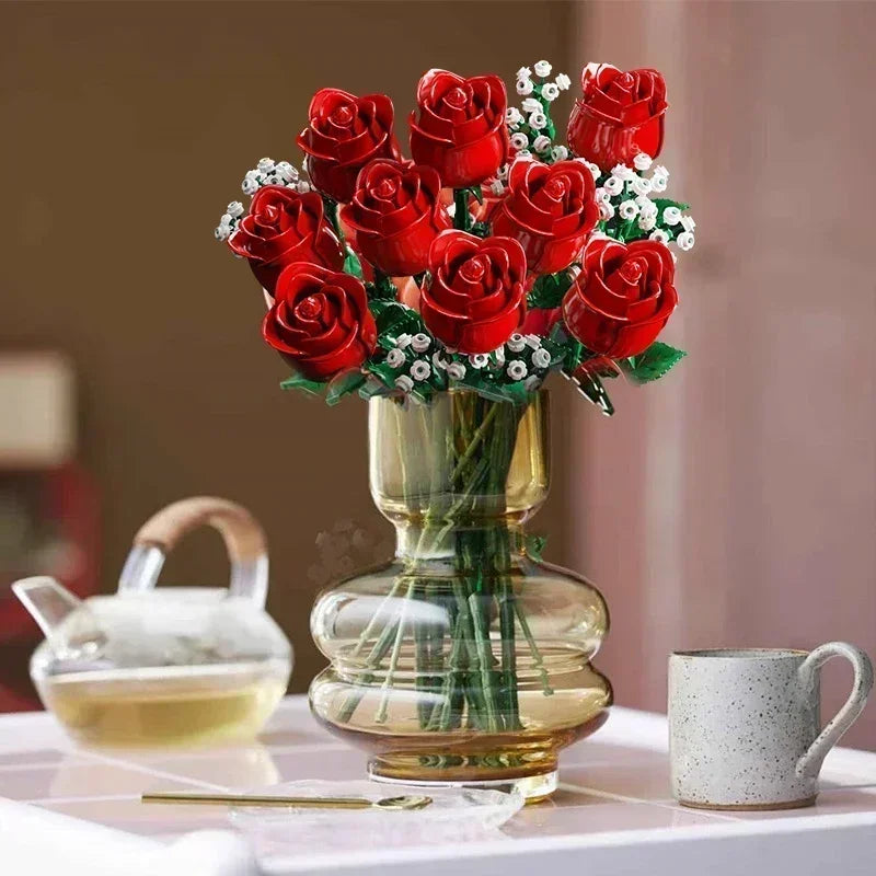 Crimson Everlasting Rose Bouquet Building Set