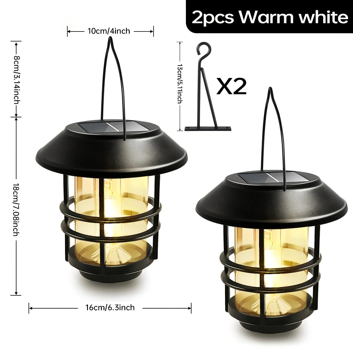1Pcs Solar Hanging Lantern Outdoor Flickering Flames Waterproof Heavy Glass Stainless Solar Outdoor Light for Wall Fence Patio P