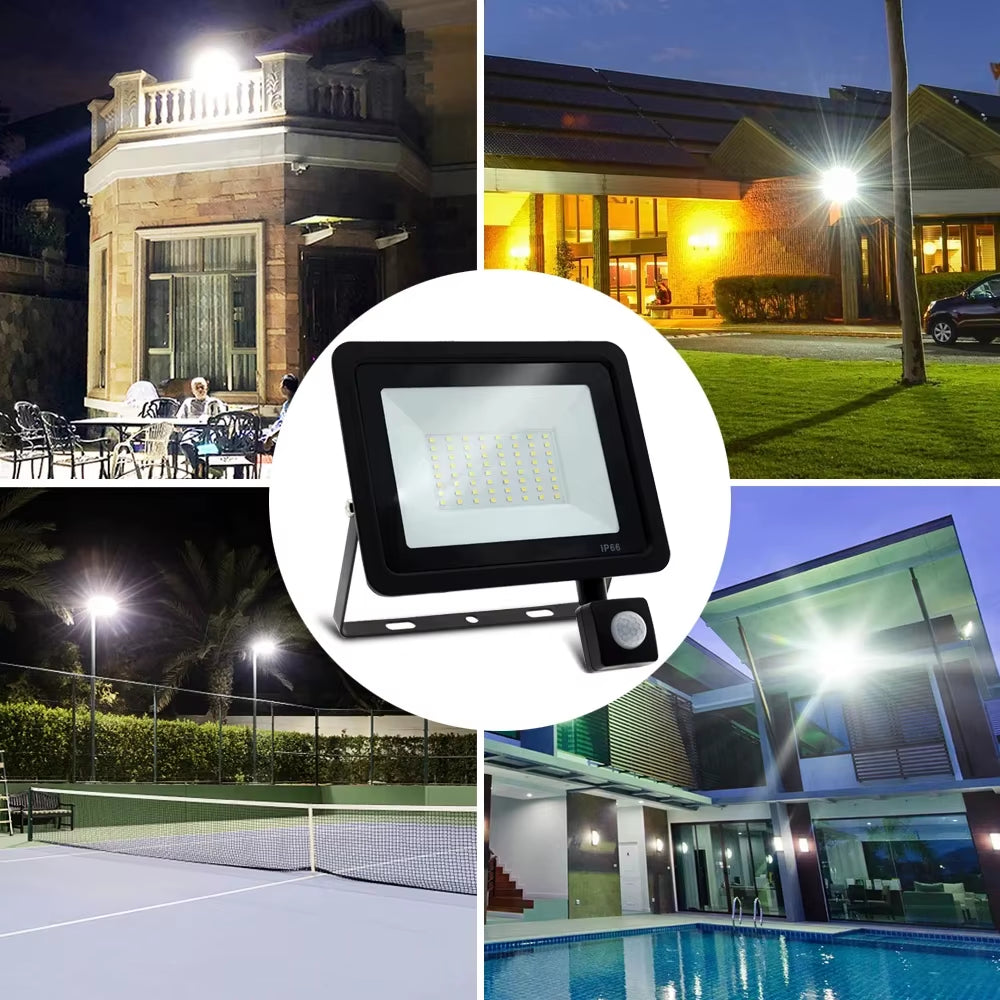 LED Floodlight PIR Motion Sensor Outdoor Led Spotlight 10W 20W 30W 50W 100W IP66 Waterproof Outdoor Garden Lighting Street Light