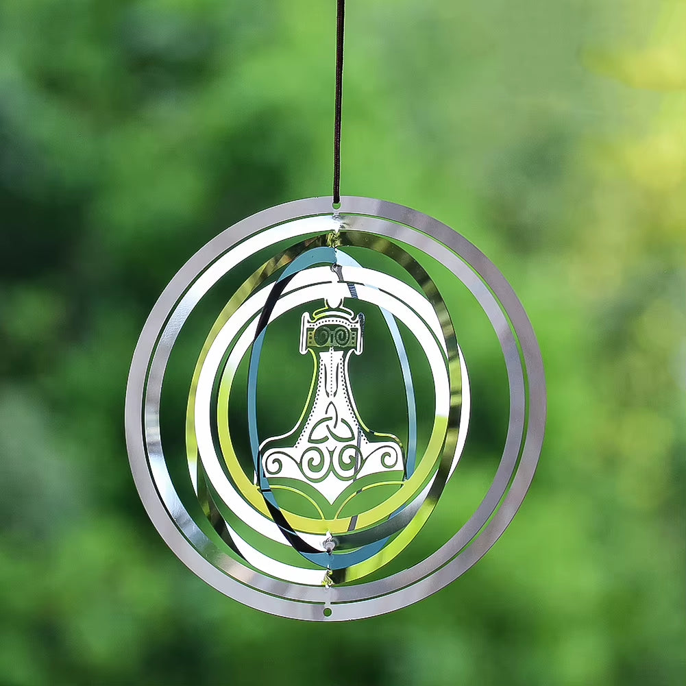 Garden Wind Spinner Hanging Decor Stainless Steel 3D Whirligigs Flowing Illusion Wind Chimes Mirror Outdoor Yard Bird Deterrent