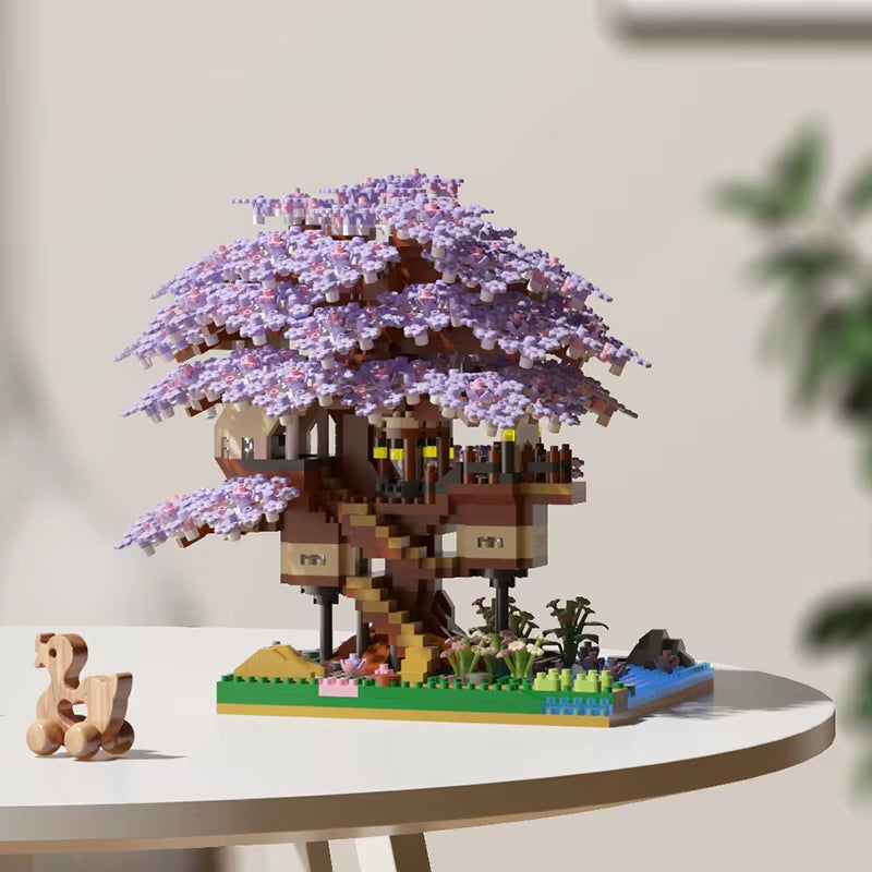 DIY Sakura Tree Building Blocks Set Diy Cherry Blossom Bricks with Light Treehouse Model Ornament Romantic Gift for Girlfriend