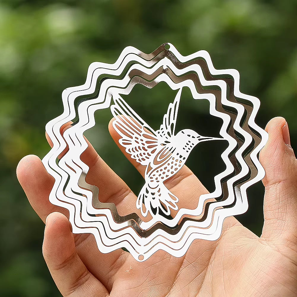 Garden Wind Spinner Hanging Decor Stainless Steel 3D Whirligigs Flowing Illusion Wind Chimes Mirror Outdoor Yard Bird Deterrent